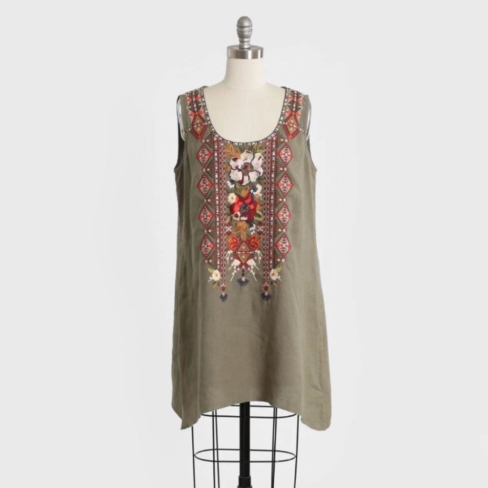 Johnny Was Beatriz floral embroidered linen Dress Sz. M $250
